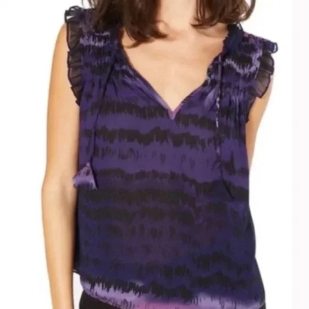 Misa Los Angeles  |  Purple Darcy Ruffle Sleeveless Smock Blouse size XS